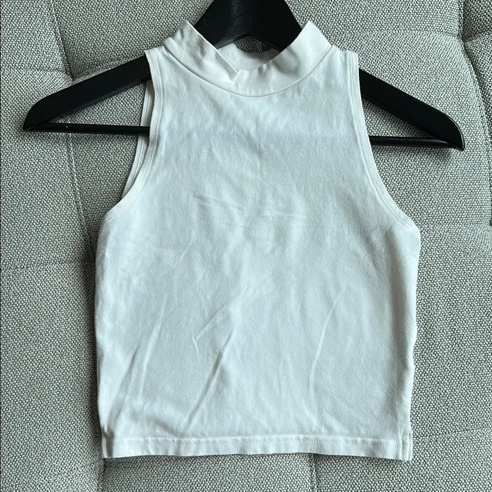Topshop White Sleeveless Crop Tank with Mandarin Collar